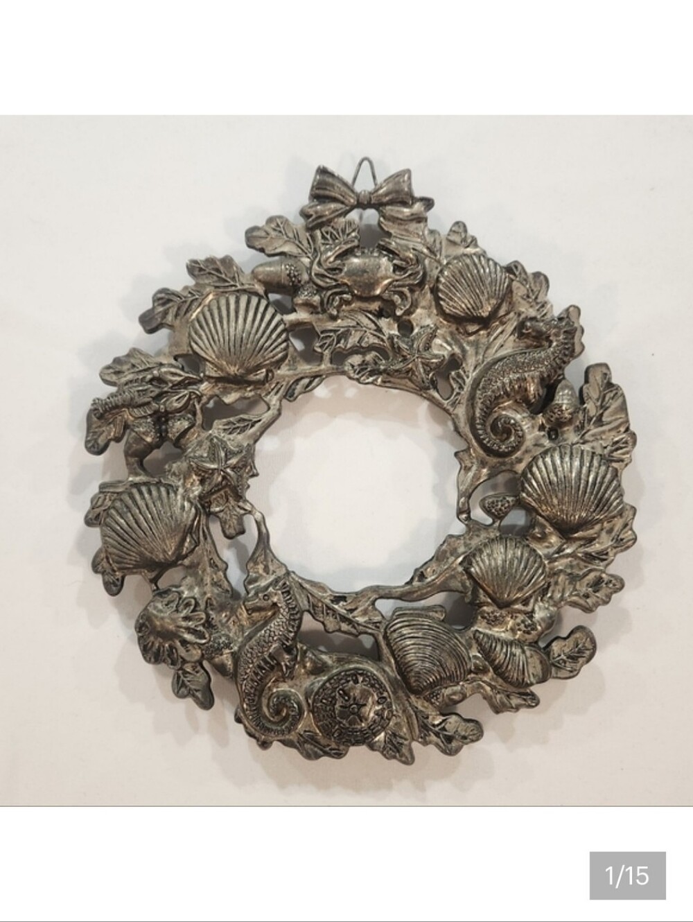 Vintage Silver Plated Zinc Sea Life Coastal Wreath Trivet